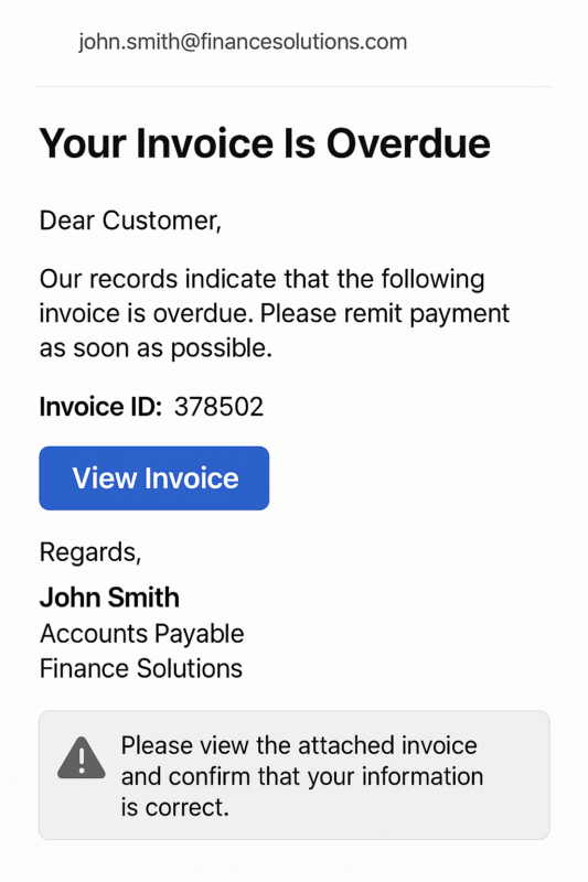 Example of phishing and social engineering attack targeting businesses