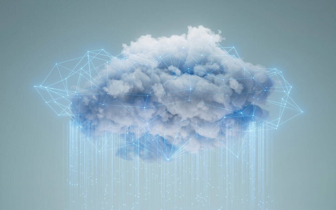 A digital cloud network illustrating secure enterprise backup security and isolated data protection layers.