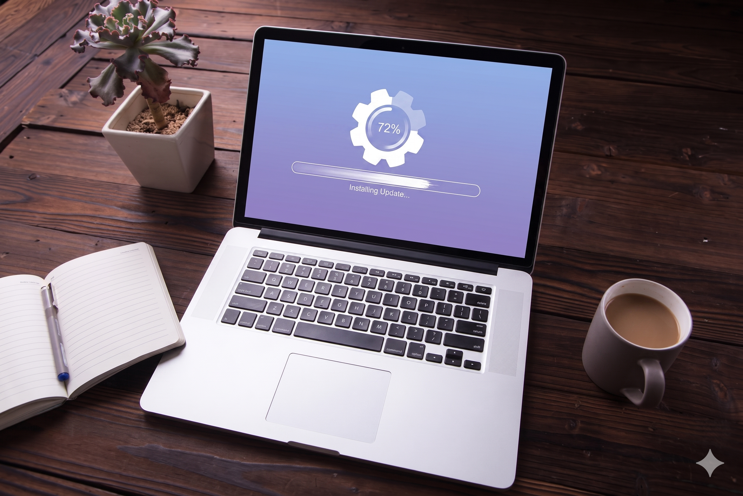 Laptop installing security updates after Defender vulnerabilities affecting Windows endpoint protection.