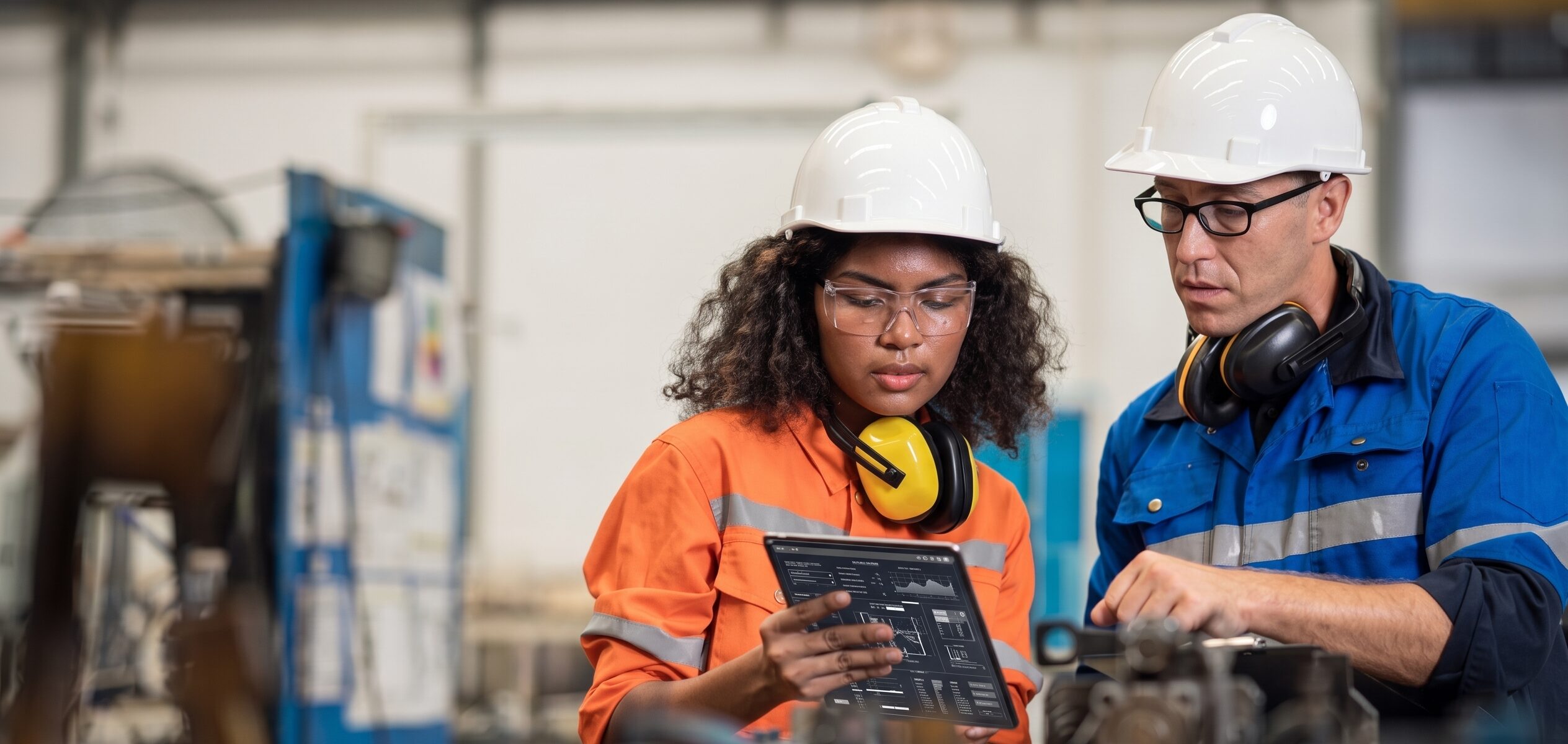 ai in manufacturing employees reviewing production data on factory floor