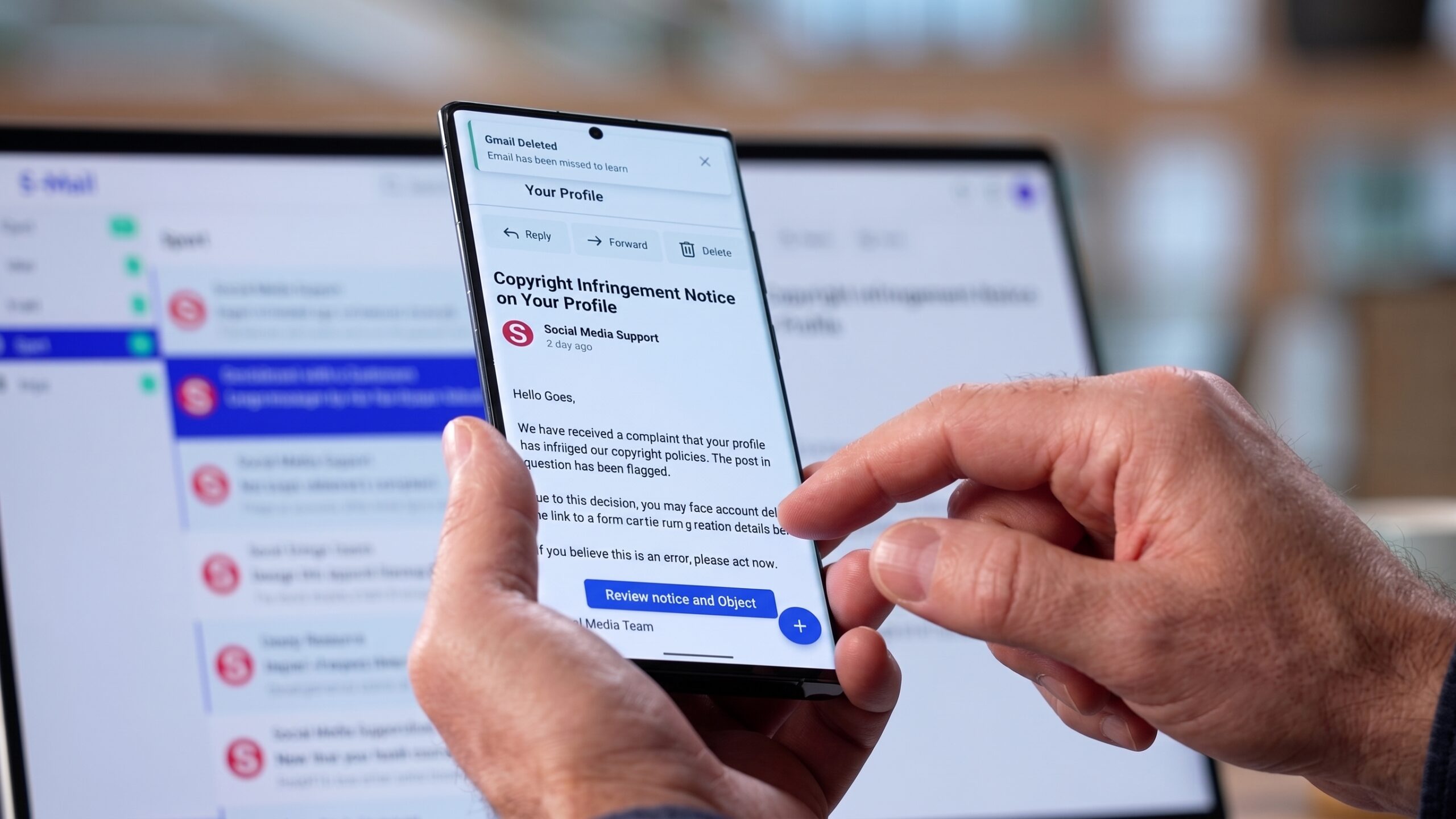 Business professional viewing a phishing email that contains hidden Unicode characters